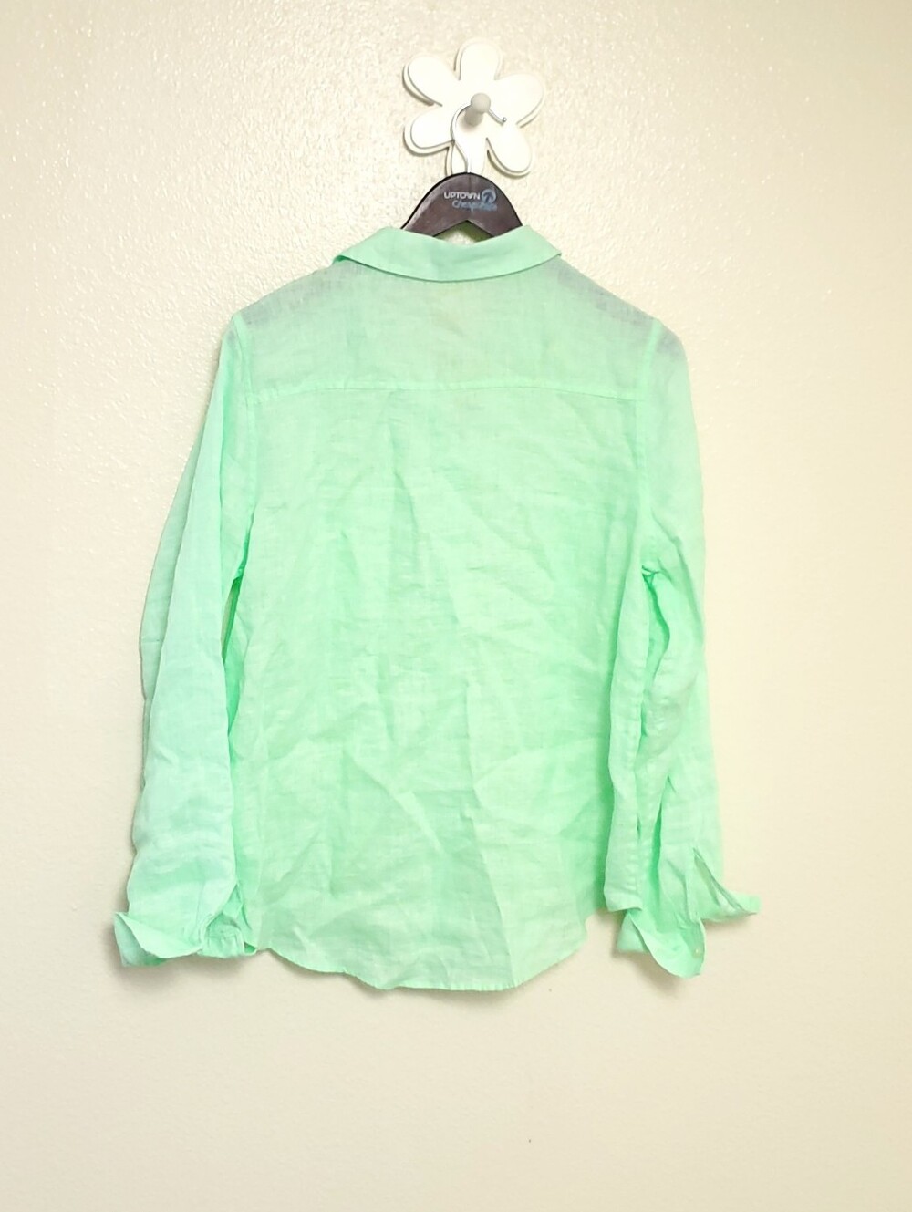 LILLY PULITZER 100% Linen Long Sleeve Button Down Top Sea View Resort Sz L - Picture 8 of 8